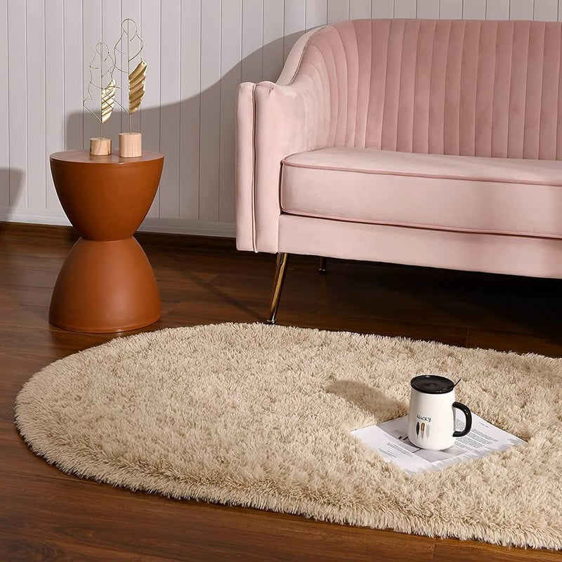 Softlife Fluffy Rugs for Bedroom, 2 Packs Shag Cute Area Rug for Girls and Kids Baby Room Home Decor, 2.6 x 5.3 Feet Oval Indoor Carpet for Nursery Dorm Living Room, Camel - Image 5